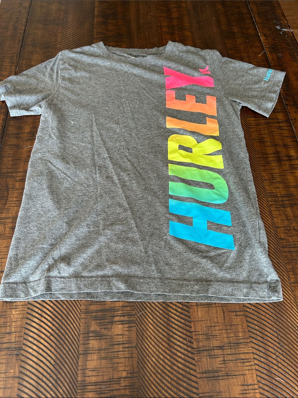 Hurley Kids Gray Tee with Vertical Rainbow Logo